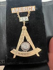 1967 Freemason Masonic Worshipful Master 14K Gold Diamond America 347 Pin w/Case picture