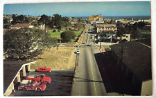 Postcard Monterey California Fire Station Aerial View Old Cars Firetrucks c1950s picture