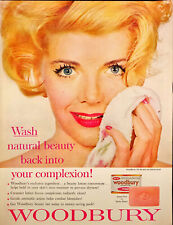 1960 Woodbury Pink  Beauty Lotion Print Ad Blond Woman Lipstick Washing Her Face picture