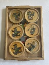 Vintage Antique Wooden Coaster Cup Holder Set With Tray picture