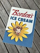 RARE LARGE VINTAGE BORDEN'S ICE CREAM GAS STATION SIGN 28”X 20” picture