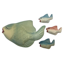 Miller Studios Chalkware Fish Wall Sculptures 4 Pc 1960s MCM Bathroom Decor As picture