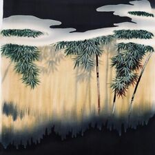 Bamboo Forest #B 14x61 LONG Vintage Tomesode Black Silk Kimono Fabric ToF6 picture