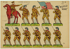 RARE - Uncut Sheet - WWI Marines 11 Paper Soldiers - 1918  toy dolls - military picture
