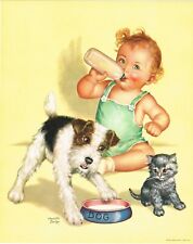 1930s CHARLOTTE BECKER BABY INFANT CAT Kitten Terrier Dog Art rePrint  8x10 picture