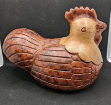 Folk Art Clay Fat Chicken Rooster Heavy Red Clay picture