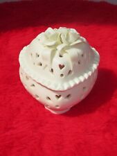 Vintage White Porcelain Bisque Potpourri Trinket Box Container Jar Flower Floral picture