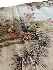 Vintage Fabric Remnant 60s Mid Century Ridgewood Barkcloth Pinecone Tree 65x44 picture