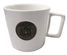 Starbucks Coffee Mug 2014 White Metal Medallion 14oz Square Handle Siren Mermaid picture