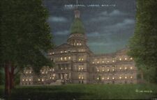 Postcard MI Lansing Michigan State Capitol by Night Linen Vintage PC f7406 picture