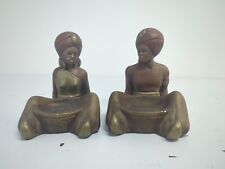 Vtg  Chalkware Nubian Blackamoor Genie Figurine Incense Ashtray Trinket Set Of 2 picture