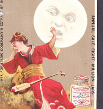 Liebig 1884 Moon Geisha Girl #S 0147 Japanese Shamisen Guitar English Trade Card picture