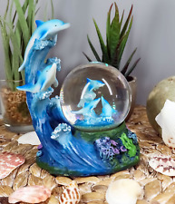 Ebros Aqua Marine Life Dolphin Family Rising with The Waves Snow Water Globe Fig picture