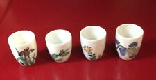 Four Vintage Japanese Sake Cups Hand Painted Flowers VERY NICE￼ picture