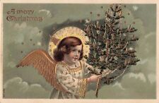 A Merry Christmas Angel with Christmas Tree c1910 Postcard picture