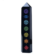 1X Natural Chakra Obsidian Quartz Obelisk Crystal Wand Tower Point Reiki Healing picture