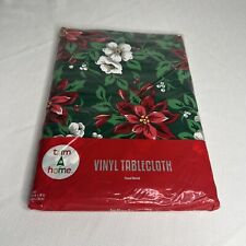 VTG NOS Trim a Home Vinyl Pointsetta Holiday Tablecloth 52