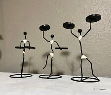Stick Figure Candlestick MCM Metal Candle Holders Vintage picture