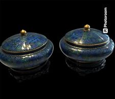 Pair Of Chinese Zi Jin Cheng Cloisonné Chrysanthemum Blue Flower Covered Bowls picture