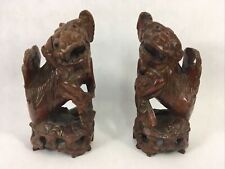 Japanese Komainu Vintage Hand Carved Wooden Guardian Lion Dogs of Foo 4