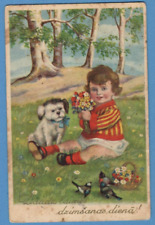 LATVIA LETTLAND GIRL AND DOG PUPPY VINTAGE PC. USED 7240 picture