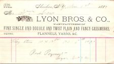Lyon Brothers Shushan NY 1887 Billhead Salem NY Fancy Cassimeres Flannels Yarns picture