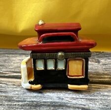 Vintage ML Hand Painted Trolley Car Ceramic Hinged Trinket Box Cable Car 39 picture