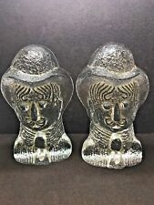 VINTAGE PAIR OF GLASS CRYSTAL FIGURAL BOOK ENDS picture