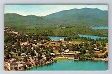 Lake Placid NY-New York, Lakeside Motor Inn, Aerial, Vintage Postcard picture