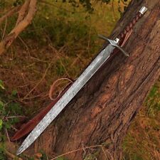Hand Forged Custom Viking Sword With Leather Sheath Damascus Steel Viking Sword picture