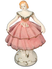 VINTAGE GERMAN PORCELAIN FIGURINE LACE BALLERINA - Stamped Foreign 1920's picture