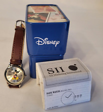NOB Disney Classic Mickey Mouse Watch Genuine Leather Strap Blue Tin Container picture