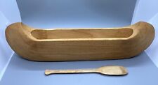 16” Vintage Wooden Canoe With Paddle Cabin Decor Handmade Rustic Primitive picture