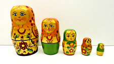 Vintage 5 Pc Hand Painted Russian Wooden Nesting Dolls 4
