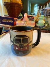 COLLECTIBLE VINTAGE VW BUS ROUTE 66 POTTERY LARGE COFFEE MUG RED WHITE BLUE picture