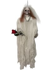 Hanging Skeleton Bride Halloween Prop Home Lawn Decor 36 Inches Long W/Rose picture
