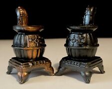 Vintage Copper & Black WOOD STOVE OVEN Salt & Pepper Shakers W/Stoppers picture