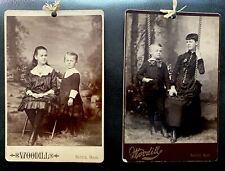Vintage Photograph Portrait Woodill Natick Mass. Cabinet Photo Siblings Creepy picture