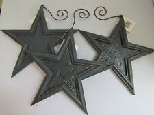 STAR ornaments Primitive style punched metal Blue 3pc NEW Americana Tender Heart picture