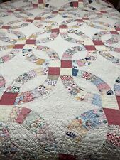 Vtg Feed sack Dbl Wedding Ring Cutter Quilt 85 X 69, All Backing Is Feed Sack picture