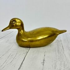 Vintage Mid Century Modern Large Brass Duck Hunting Decor Paperweight Mallard picture