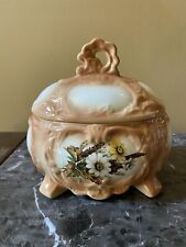 Vintage Ceramic Egg Bowl With Lid Brown White Floral Retro candy Dish picture