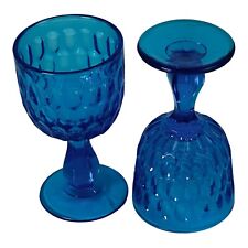 Fenton Colonial Blue Thumbprint Water Goblet Set of Two 1962-1980   6 1/2