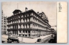 Antique Undivided Postcard Post Office Philadelphia Street View Horses Trolley picture