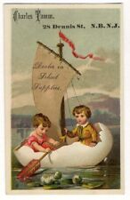 New Brunswick NJ CRACKED EGG BOAT Victorian Trade Card SCHOOL SUPPLIES Chas Tamm picture