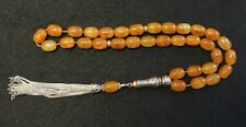 Luxury Tesbih Rosary  Amber Color Crackled Barrel Agate & Sterling Collector's picture
