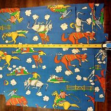 True Vtg 9 Small Remnants LOT  Blue Novelty Cowboy Western Fabric Cotton 60s  picture