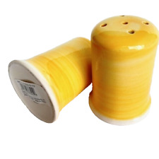 MCM Vintage Yellow Salt Pepper Round  Shaker Design Ceramic Glossy 3.25