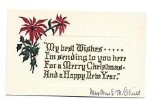 Vintage Christmas Card from 1920 Simple & Sweet Pair of EMBOSSED POINSETTIAS picture