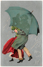Postcard Embossed Valentine A Couple Under an Umbrella Love Will Share Each Joy picture